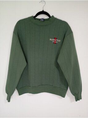 Vintage Jansport Manhattan College Green Sweatshirt Ribbed Crewneck L USA-Made